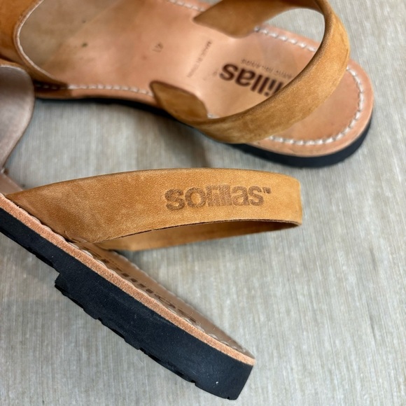 SOLILLAS Sz 41 Leather Avarca Menorca Slip On Slides Flats Tan Peep Toe Sandals - Picture 8 of 12